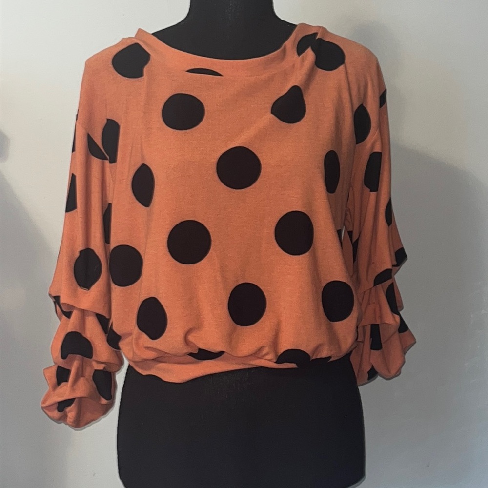 Orange and Black Polka dotted Blouse